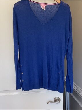 Lilly Pulitzer Royal Blue V-Neck Sweater with Side Grommets